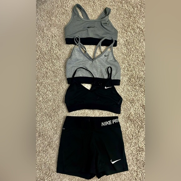 Nike Gray and Black Sports Bra Bundle Trio with Athletic Shorts